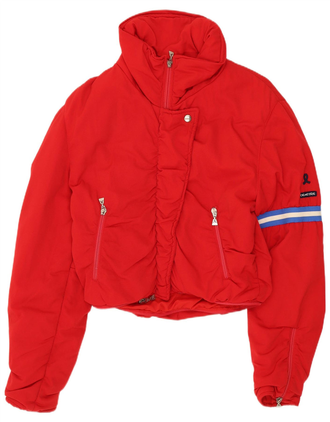 Vintage Dame Crop Polstret Jakke EU 38 Medium Rød Polyamid