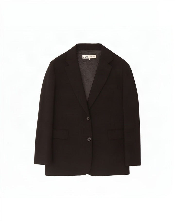 Zara Dame 2 Button Blazer Jacket UK 14 Medium Black Viscose