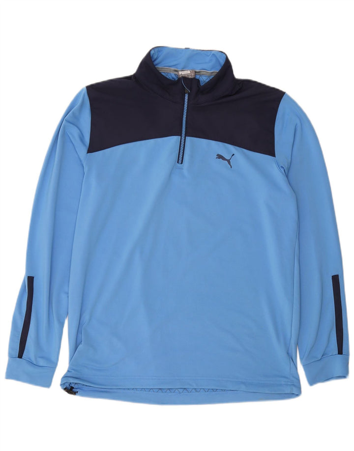 Puma Herre Zip Neck Pullover Træningsdragt Top Medium Blue Colourblock Polyester