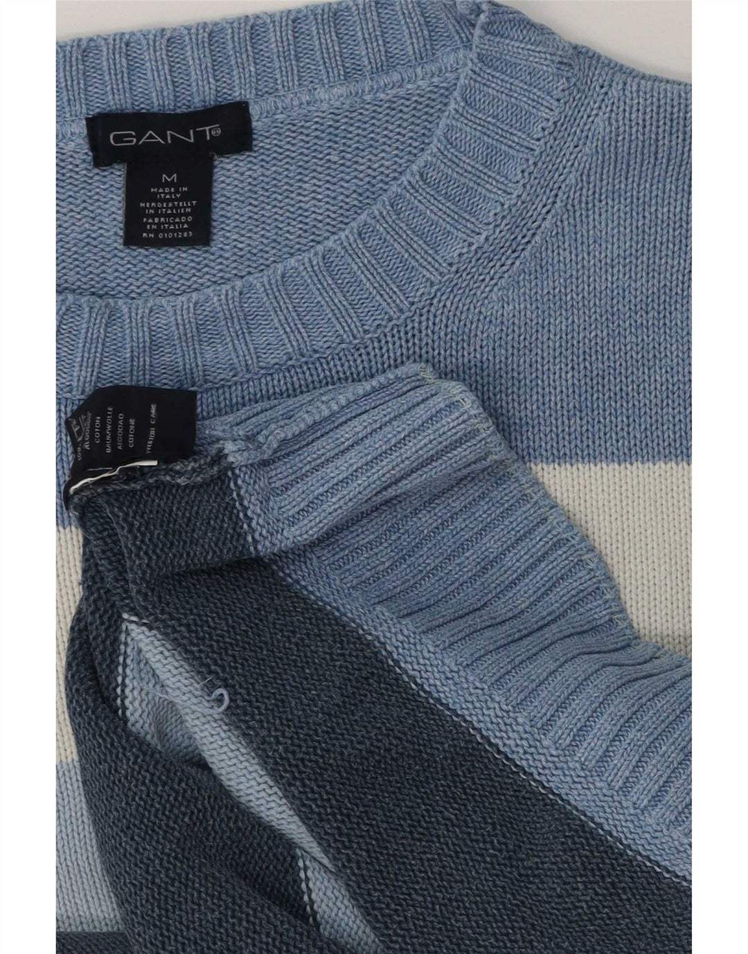 Gant herre rund hals sweater mellemblå stribet bomuld