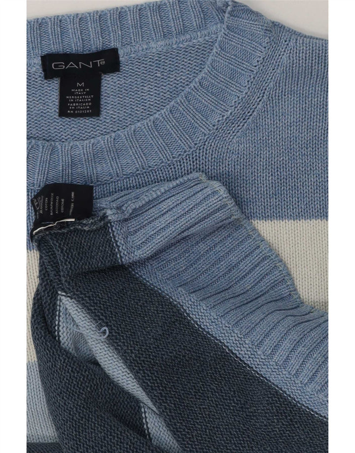 Gant herre rund hals sweater mellemblå stribet bomuld