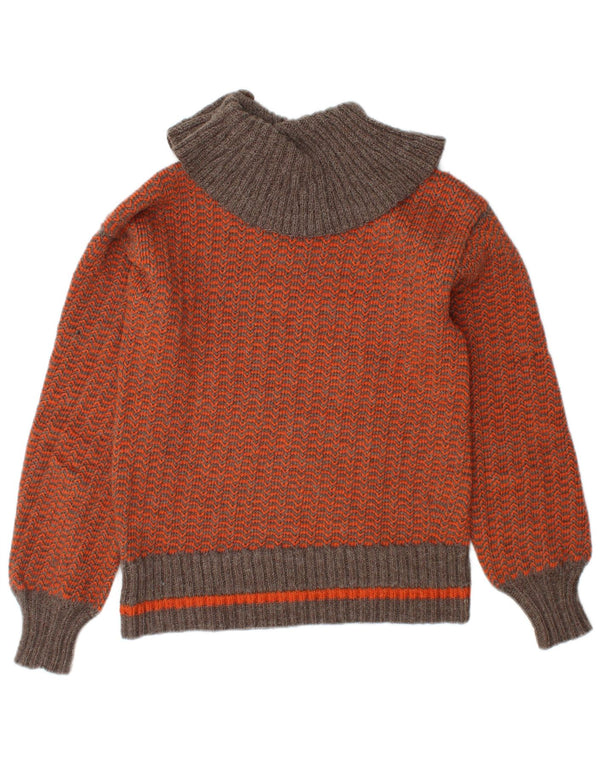 VINTAGE Dame Rullehals Sweater UK 10 Small Orange Chevron