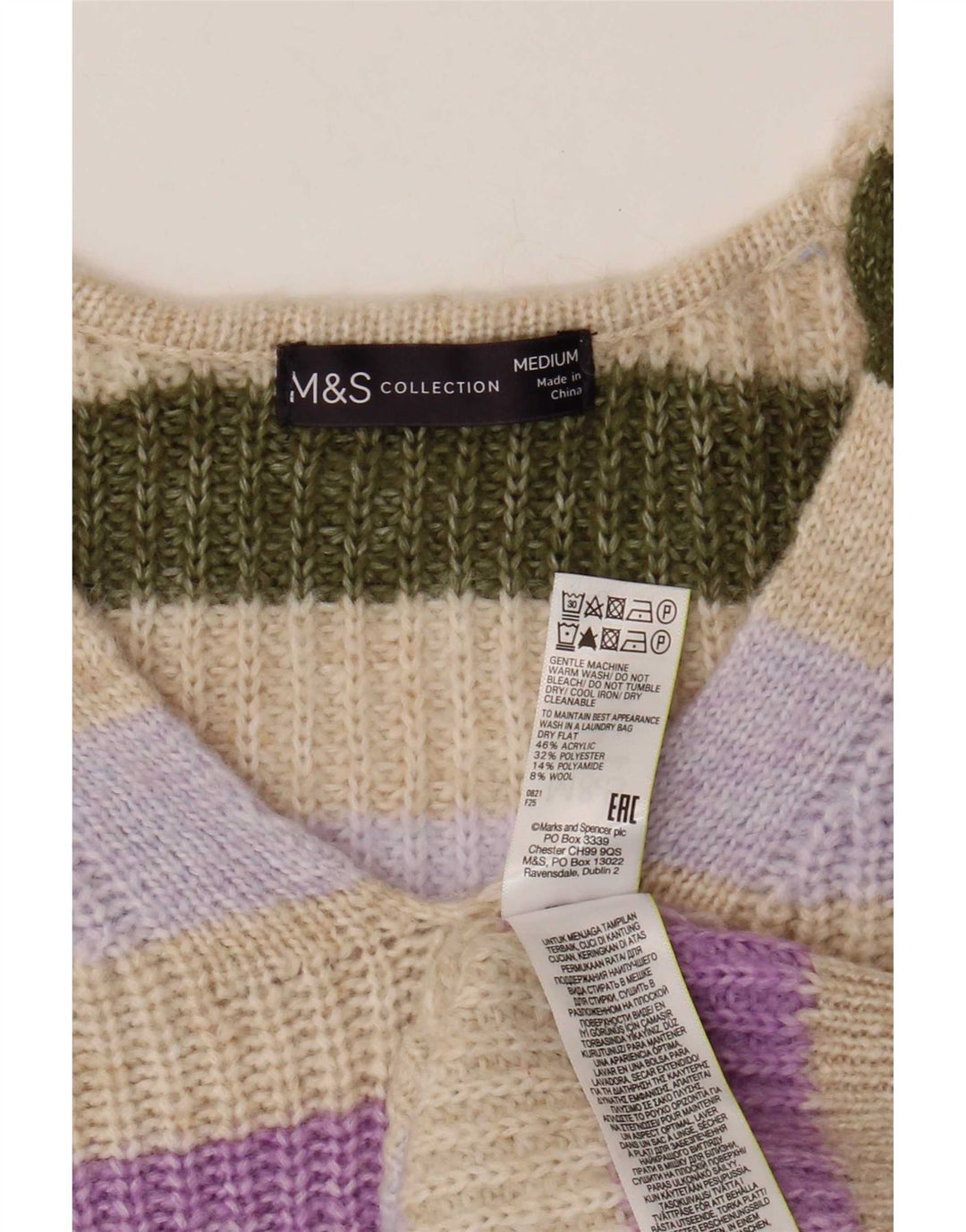 Marks & Spencer Dame V-hals sweater UK 14 Medium Beige Stribet