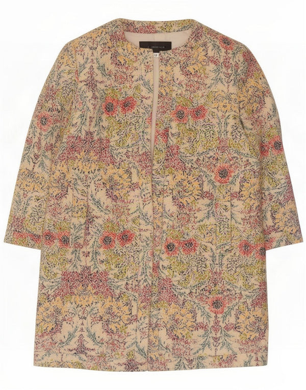 Zara Dame 3/4 ærmer åben overfrakke UK 14 Medium Beige Floral