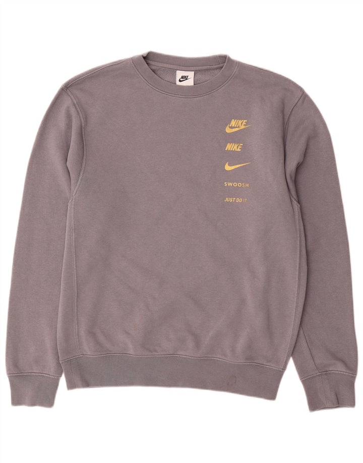 NIKE Herre Swoosh Grafisk Sweatshirt Jumper XS Grå Bomuld