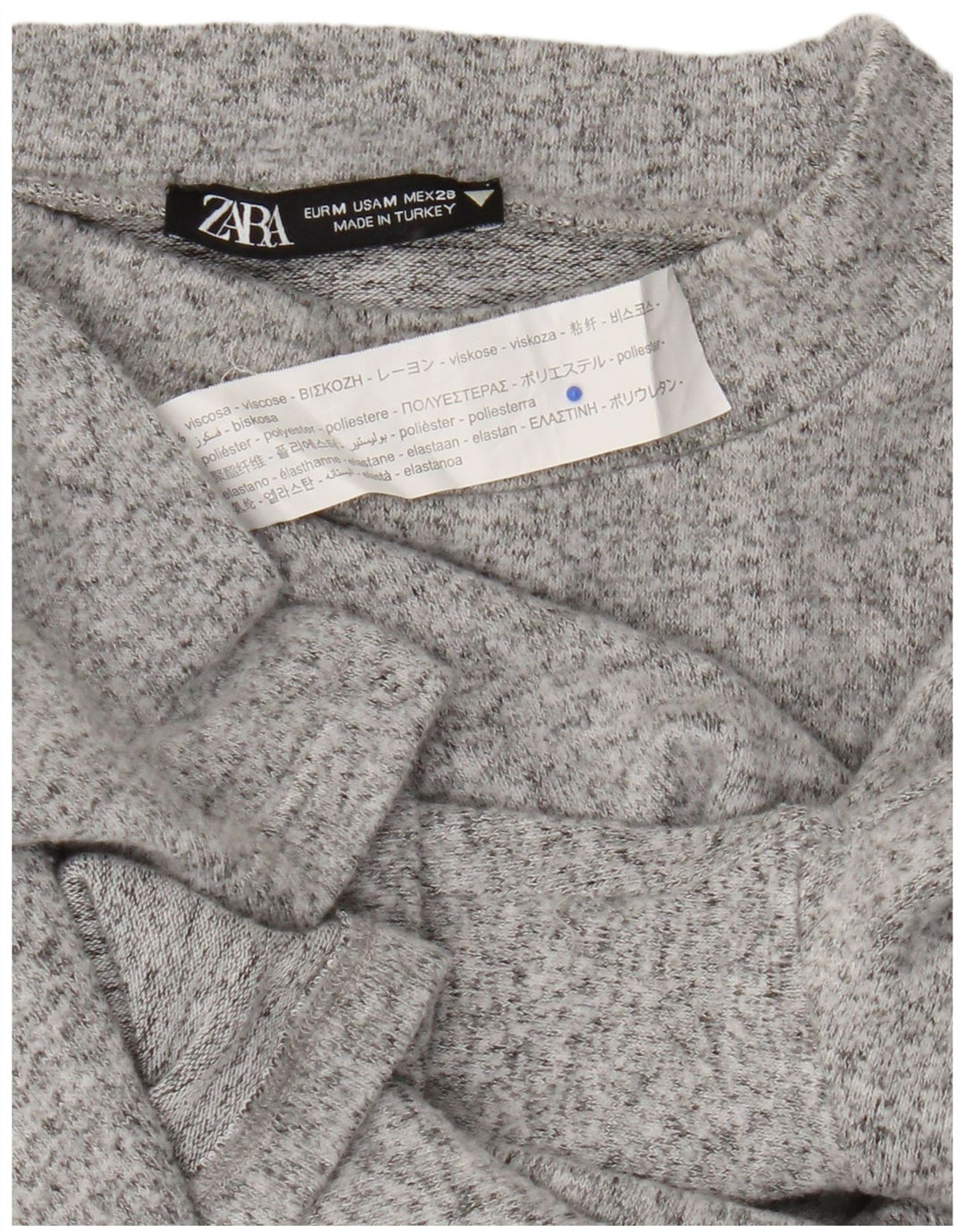 Zara Dame Top Langærmet UK 12 Medium Grey Flecked Viscose