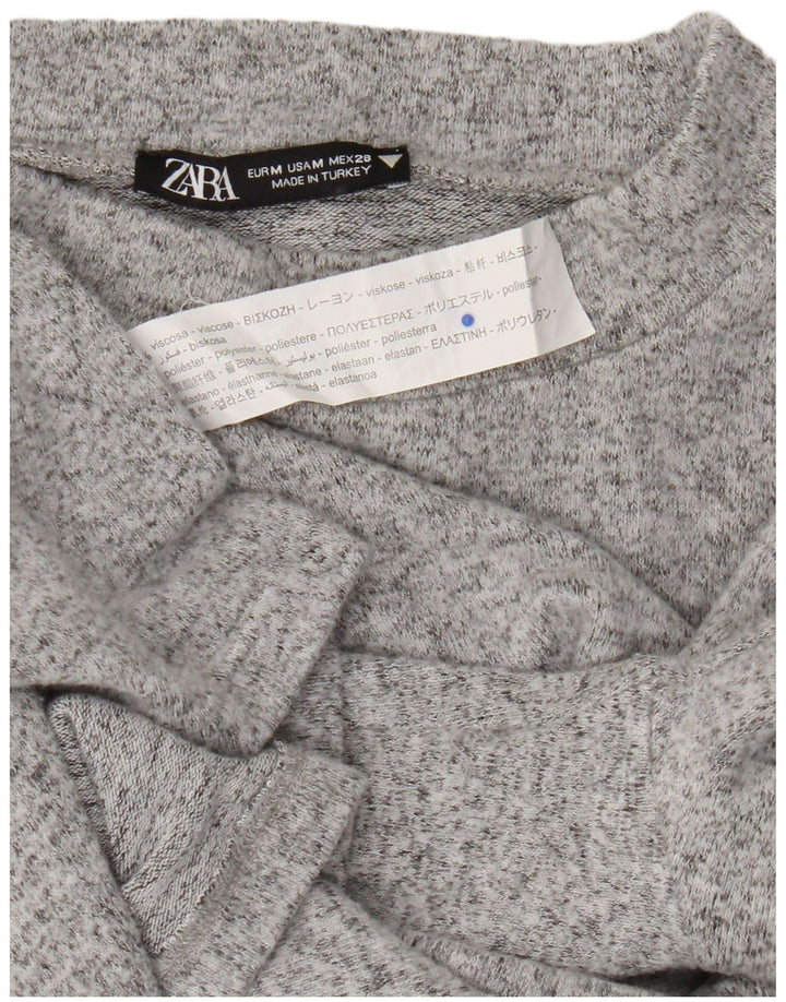 Zara Dame Top Langærmet UK 12 Medium Grey Flecked Viscose