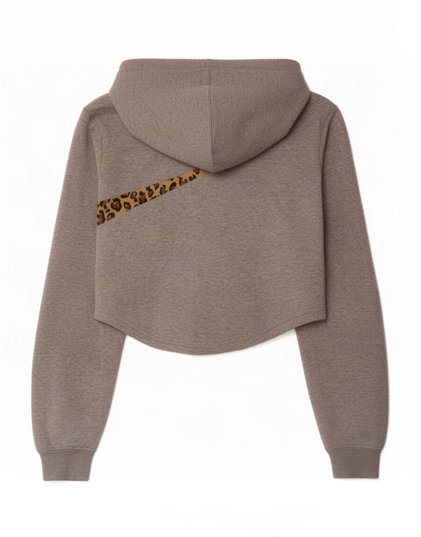 Nike Dame Grafisk Crop Hoodie Jumper UK 6 XS Grå Animal Print Bomuld