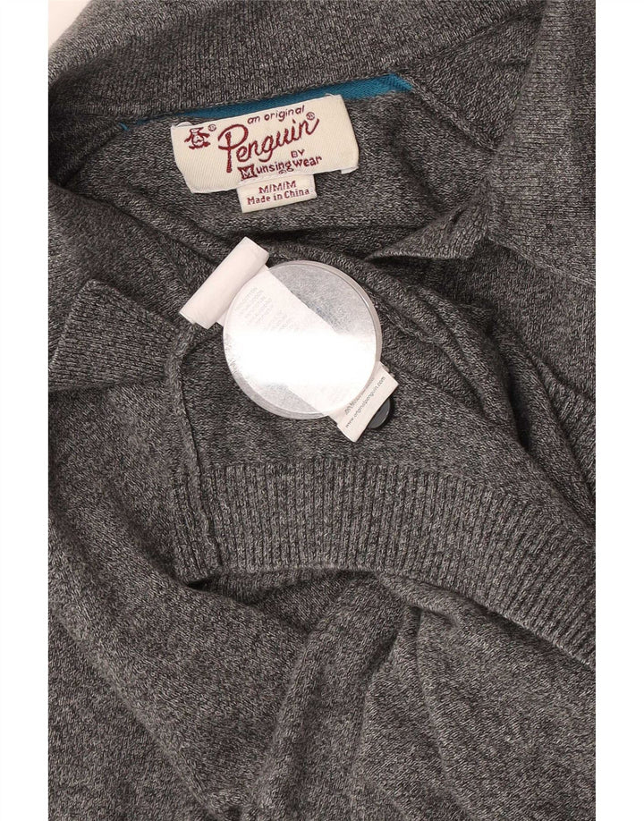 Penguin Herre Polo Neck Jumper Sweater Medium Grey Flecked Bomuld