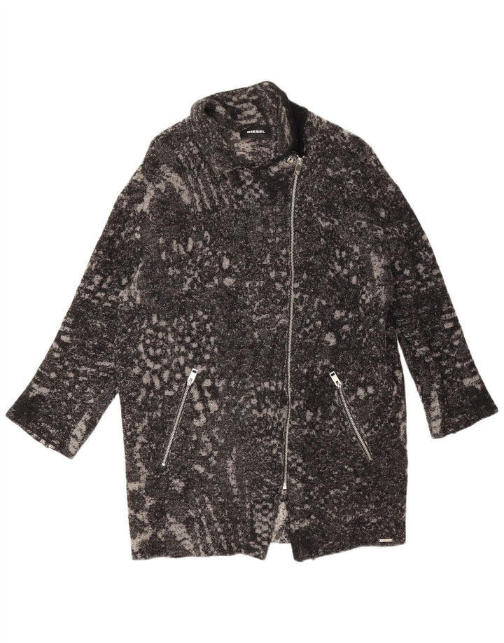Diesel Dame Oversized Overfrakke UK 16 Large Black Animal Print Uld