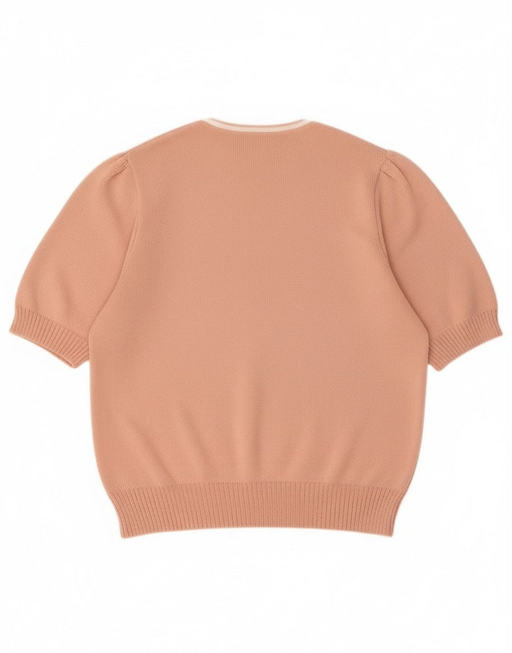 Vintage Dame V-hals sweater UK 12 Medium Pink Colourblock