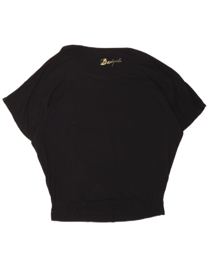 DESIGUAL Kvinder Oversized grafisk bluse Top UK 16 Large Black