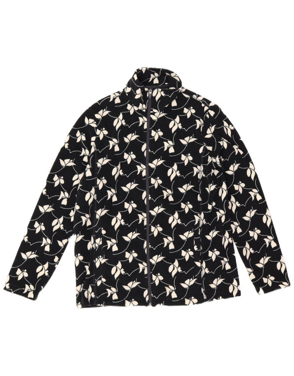 Lands End Dame Fleecejakke UK 14 Medium Navy Blue Floral Polyester