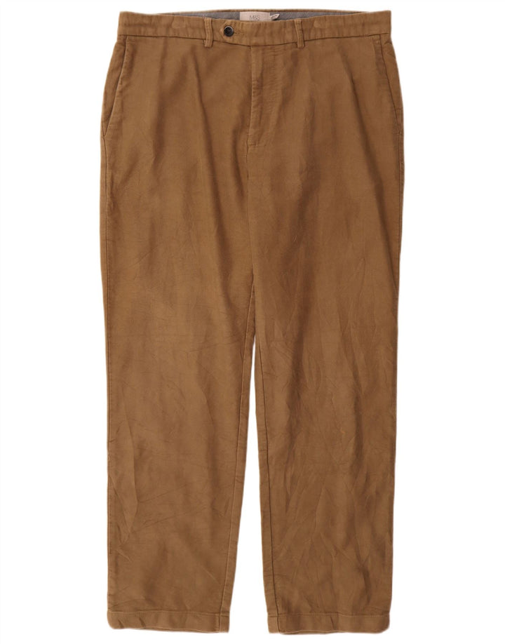 Marks & Spencer Herre Lige bukser med almindelig jakkesæt W36 L31 Beige Bomuld