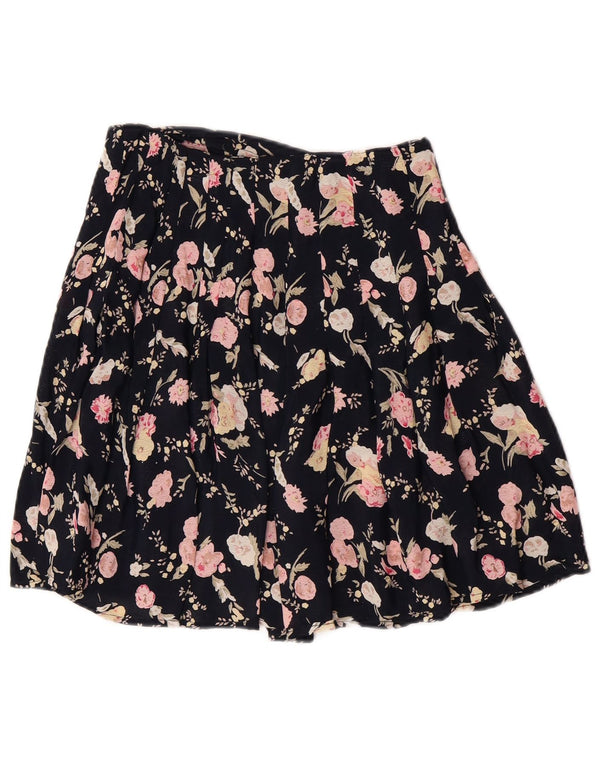 Vintage Kvinders Højtalje Wrap Nederdel Stor W26 Navy Blue Floral