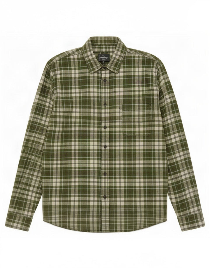 Benetton Herreskjorte Stor Grøn Plaid Bomuld