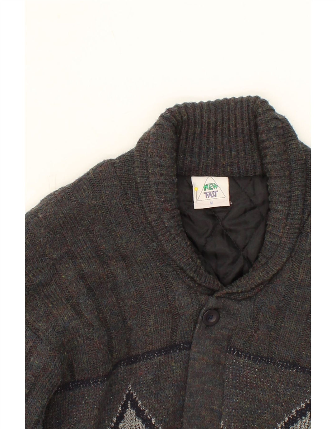 NEW FAST Mens Knit Bomber Jacket UK 38 Medium Grey Argyle/Diamond Acrylic Vintage New Fast and Second-Hand New Fast from Messina Hembry 