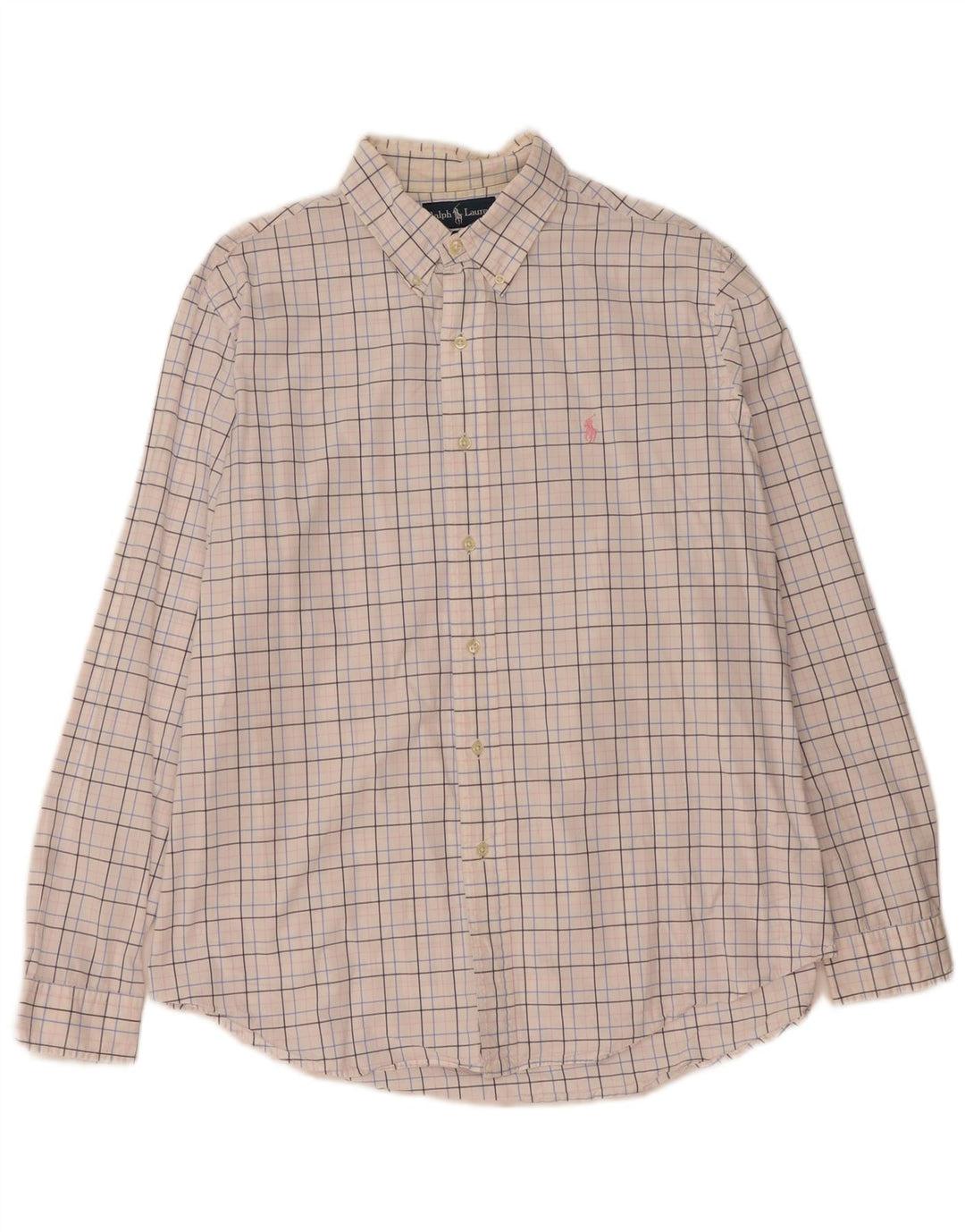 RALPH LAUREN Mens Custom Fit Shirt XL White Check Cotton