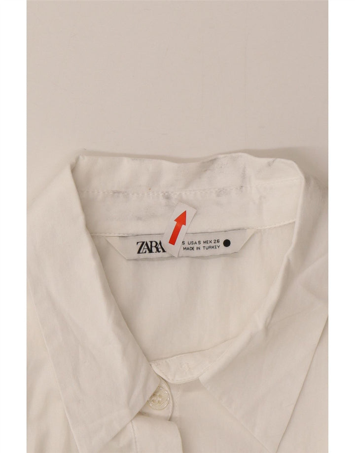 Zara Dame Asymmetrisk Skjorte Bluse UK 10 Small White Bomuld