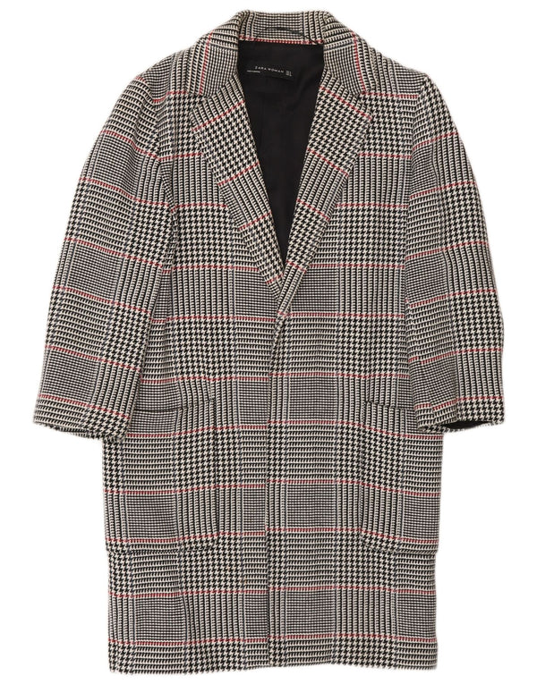 Zara Womens Open Overcoat UK 10 Small Navy Blue Houndstooth Bomuld