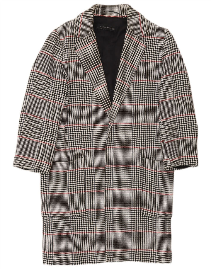 Zara Womens Open Overcoat UK 10 Small Navy Blue Houndstooth Bomuld