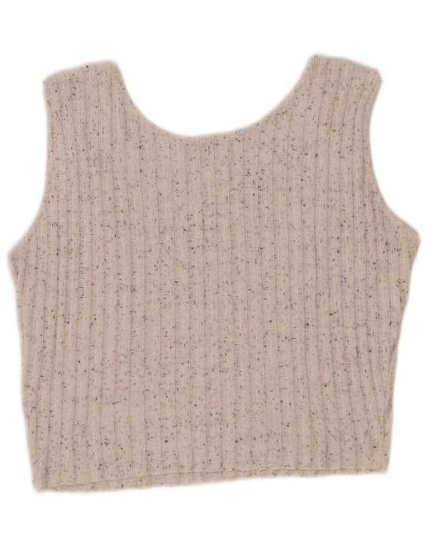 PIMKIE Dame Crop Vest Tank Top UK 12 Medium Off White Flecked