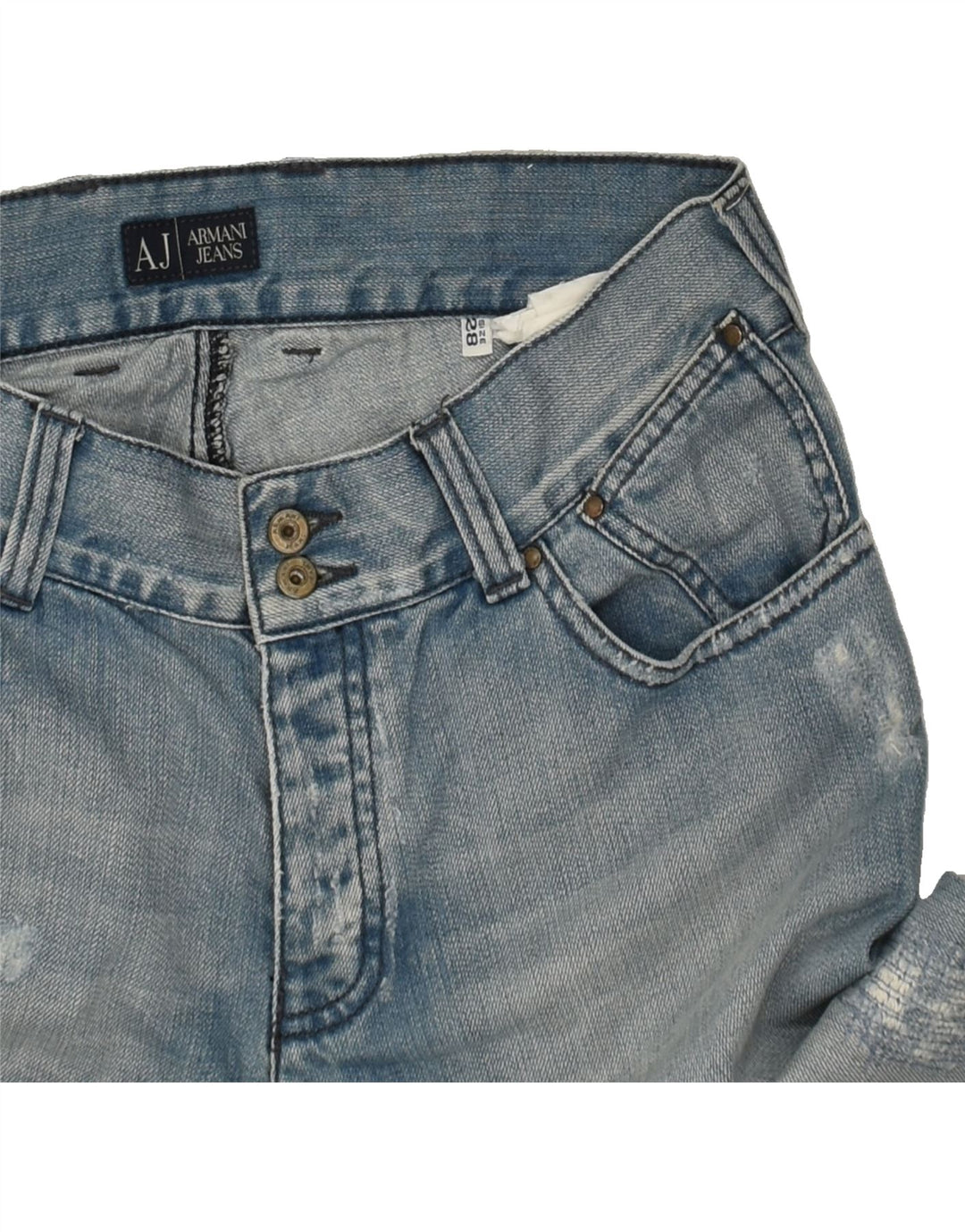 ARMANI Womens Distressed Straight Jeans W28 L34 Blue Vintage Armani and Second-Hand Armani from Messina Hembry 