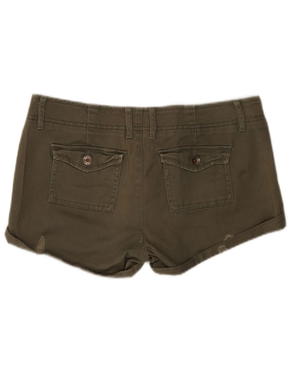Benetton Dame Denim Hot Pants W28 Medium Khaki Bomuld