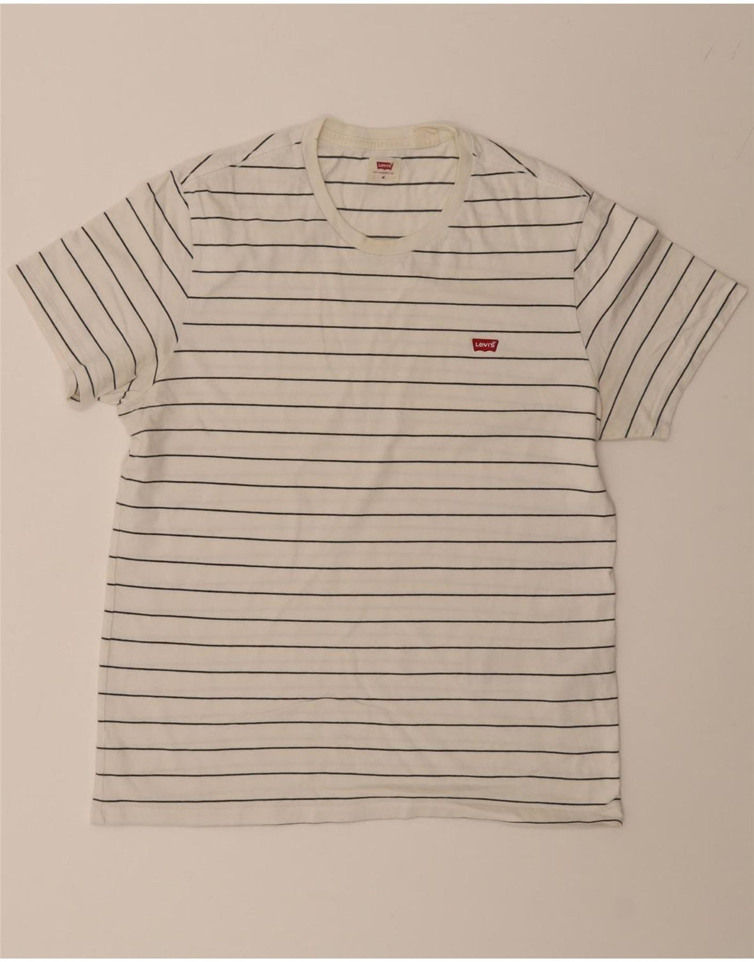 LEVI'S Mens T-Shirt Top Medium White Striped Cotton Vintage Levi's and Second-Hand Levi's from Messina Hembry 