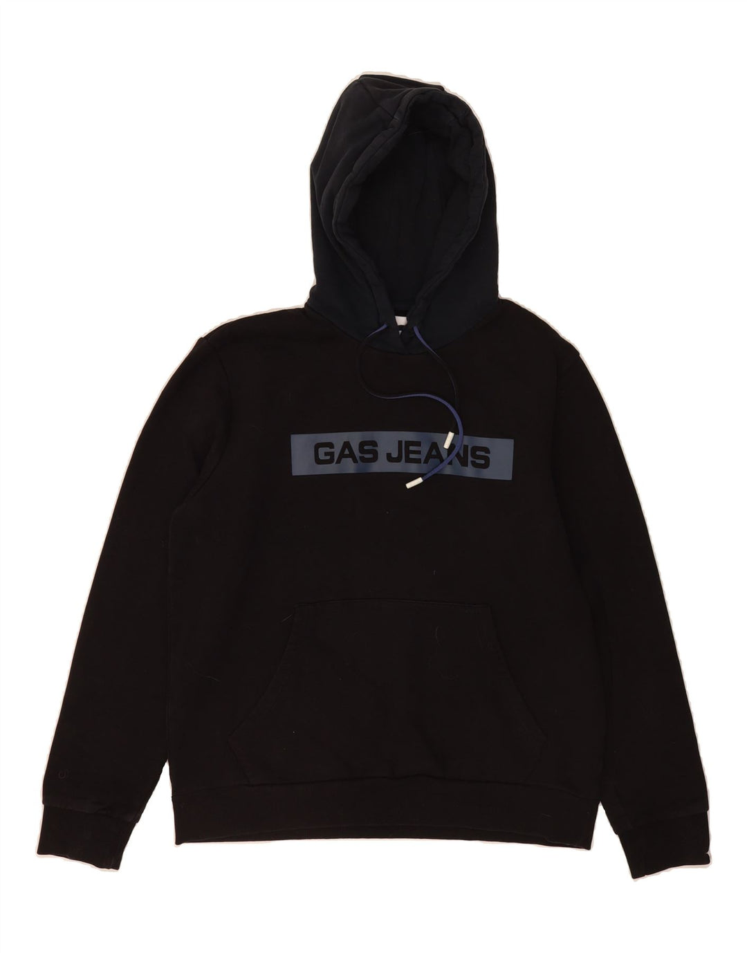 GAS Mens Graphic Hoodie Jumper Large Black Cotton Vintage Gas and Second-Hand Gas from Messina Hembry 