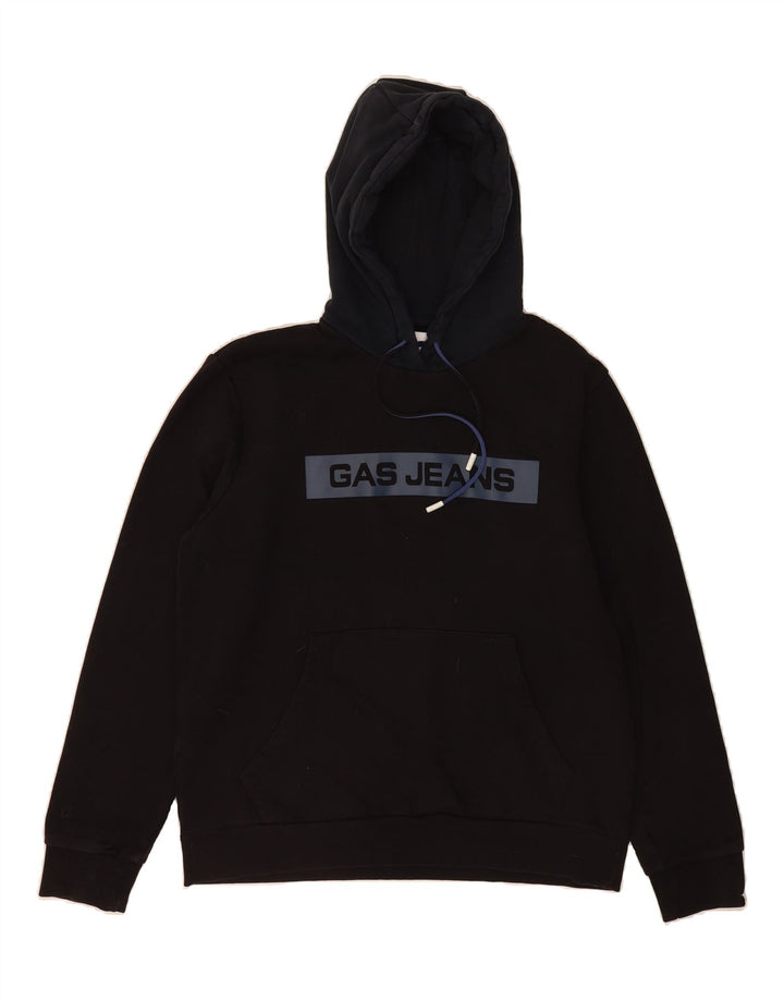 GAS Mens Graphic Hoodie Jumper Large Black Cotton Vintage Gas and Second-Hand Gas from Messina Hembry 