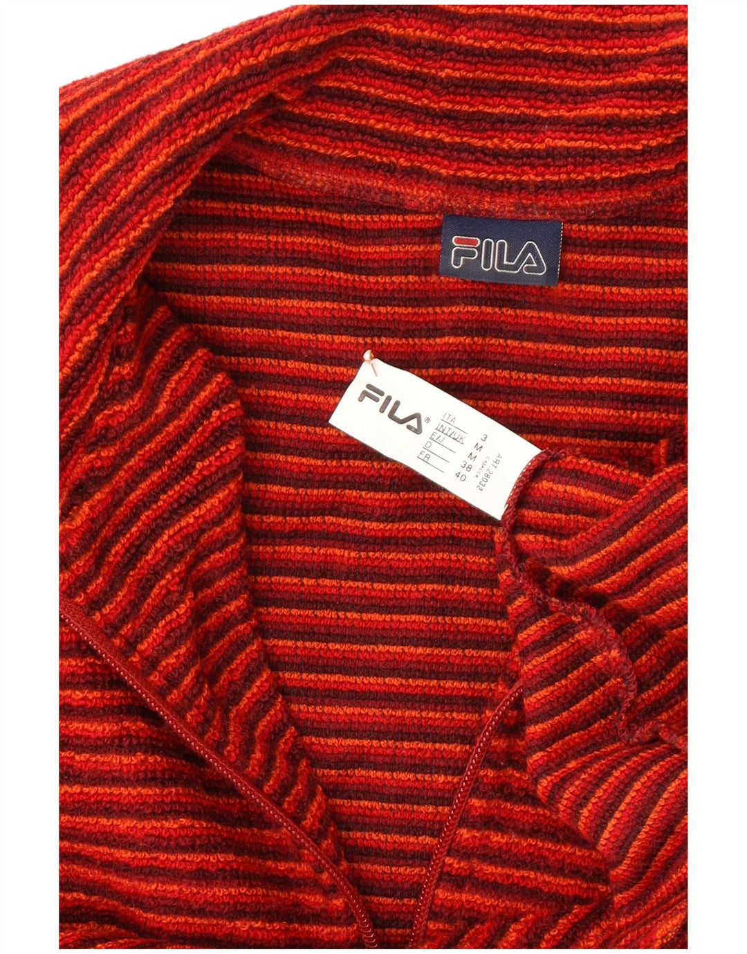 FILA sweater med lynlås til kvinder UK 14 Medium rødstribet uld