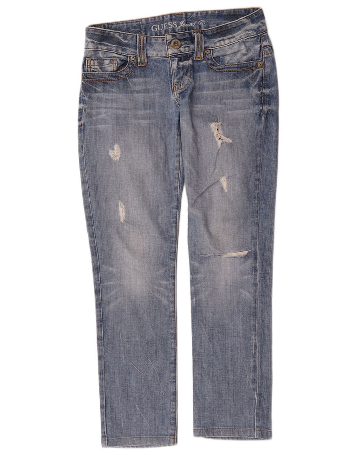Guess Dame Distressed Straight Jeans W27 L27 Blå Bomuld