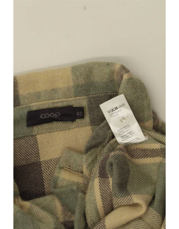 Vintage Dame Oversized Fleece Overshirt Skjorte EU 42 Stor Grøn Ternet
