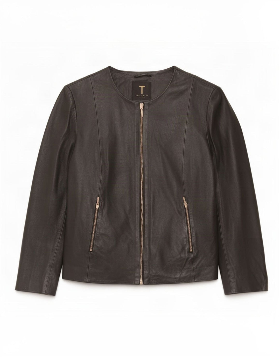 Ted Baker Womens Crop 3/4-ærmet læderjakke Størrelse 3 Medium Sort