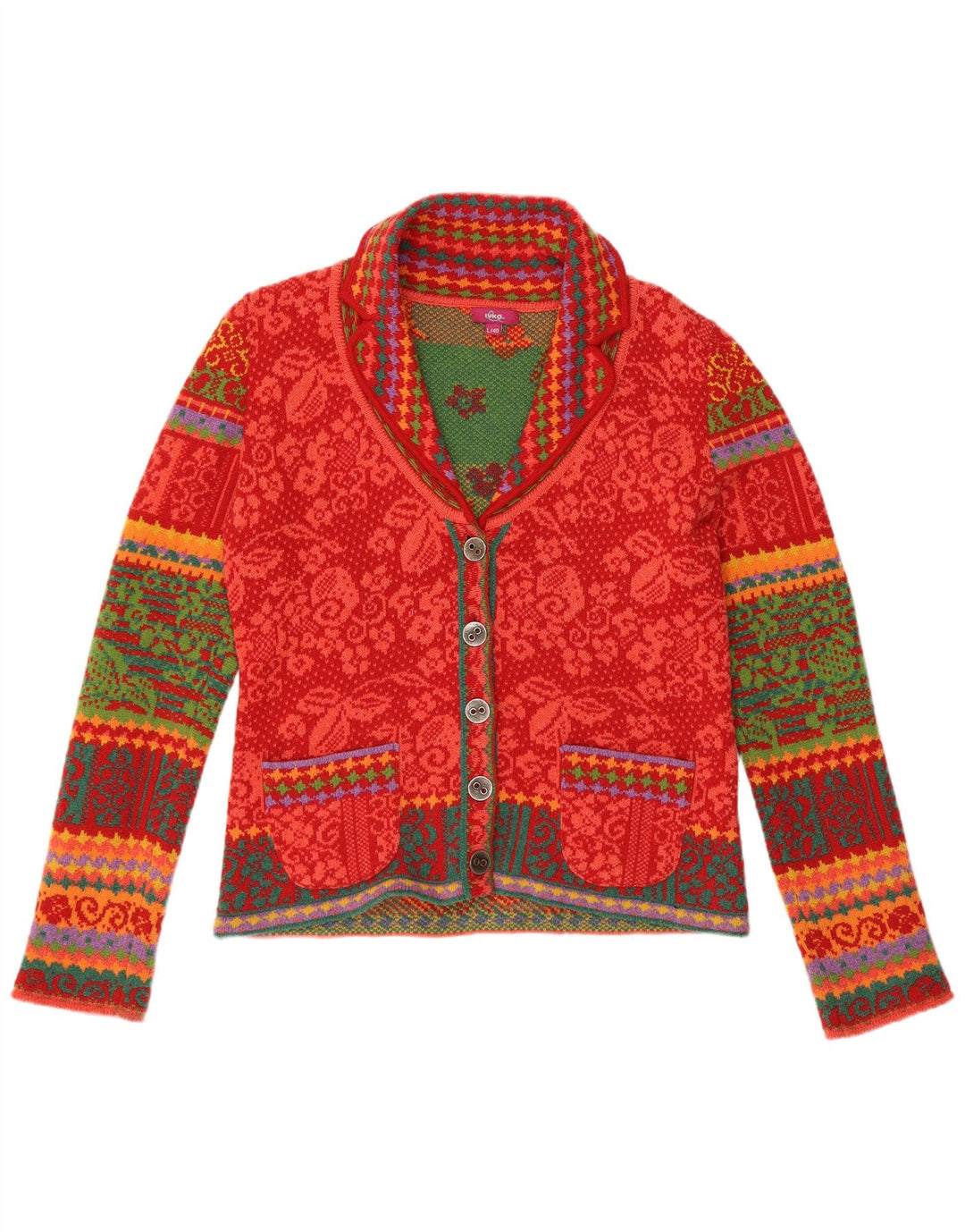 IVKO Dame Cardigan Sweater UK 14 Large Red Paisley Wool