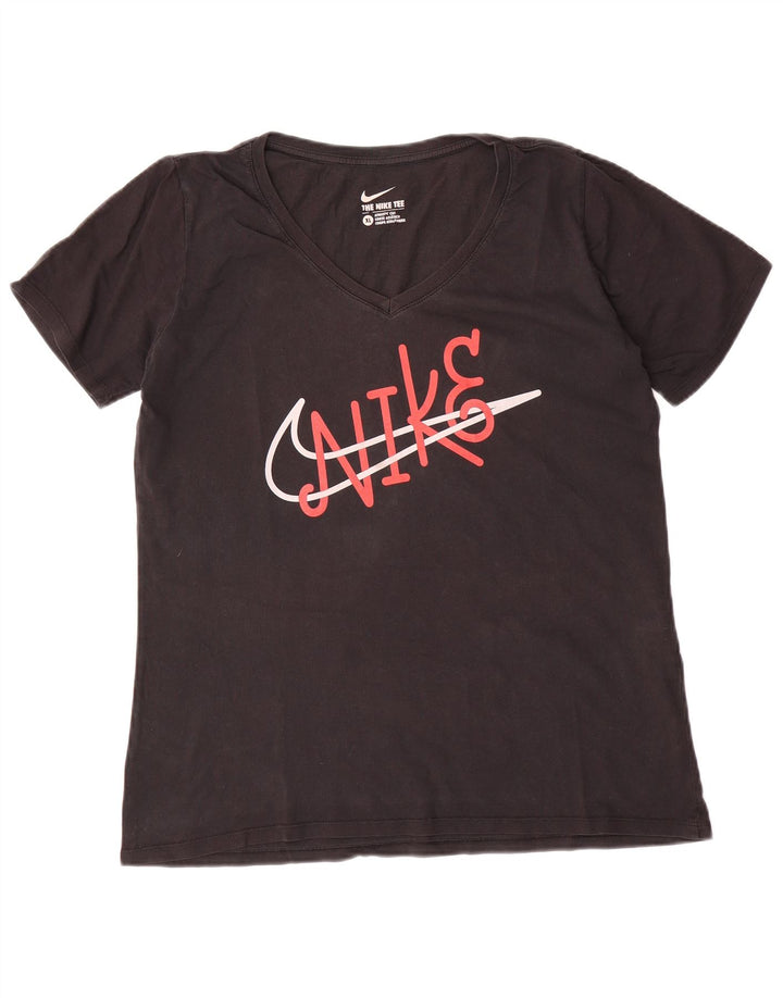 NIKE Dame atletisk snit grafisk T-shirt top UK 18 XL sort bomuld