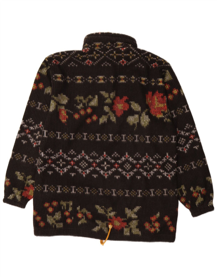 Vintage Dame Button Neck Jumper Sweater IT 48 XL Sort Floral Polyester