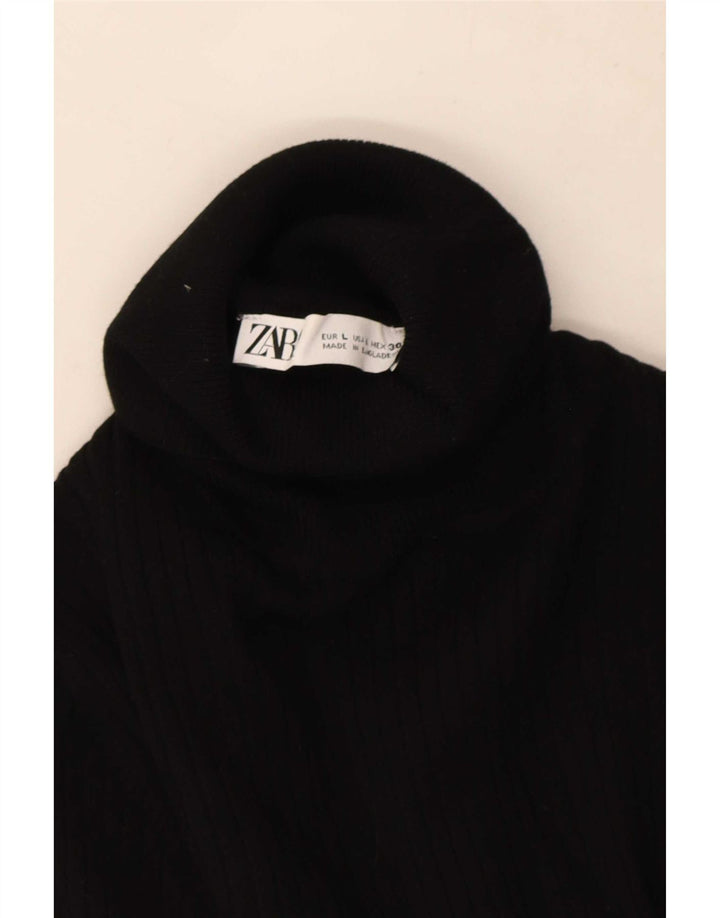Zara Womens Crop Roll Neck Jumper Sweater UK 14 Large Black