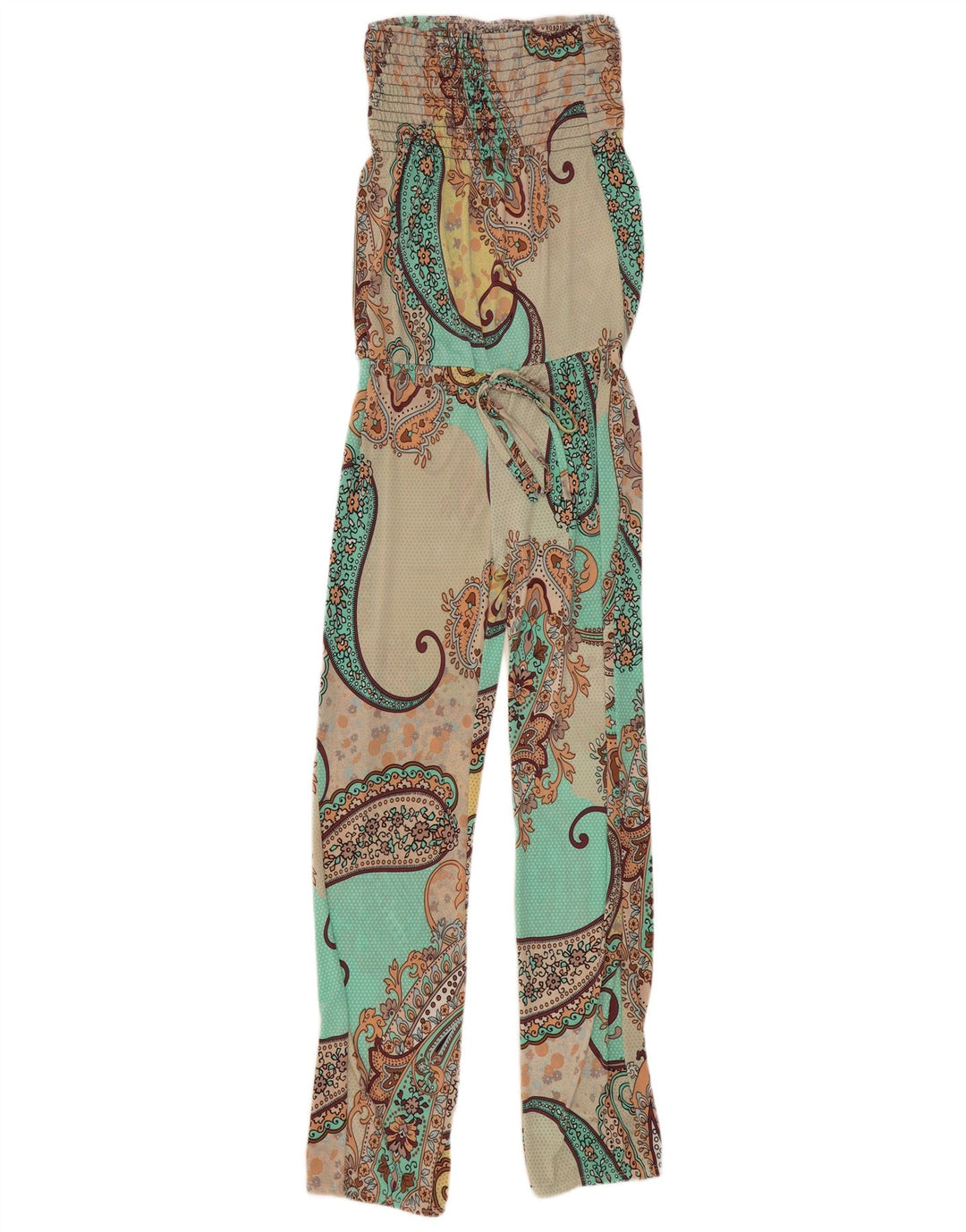 Vintage Dame Stropløs Jumpsuit UK 10 Small Green Paisley