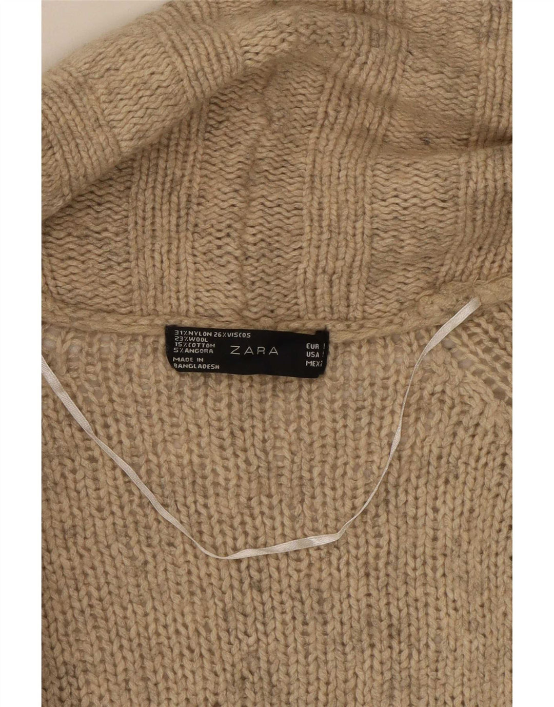 Zara Womens Open Cardigan Sweater UK 10 Small Beige Nylon