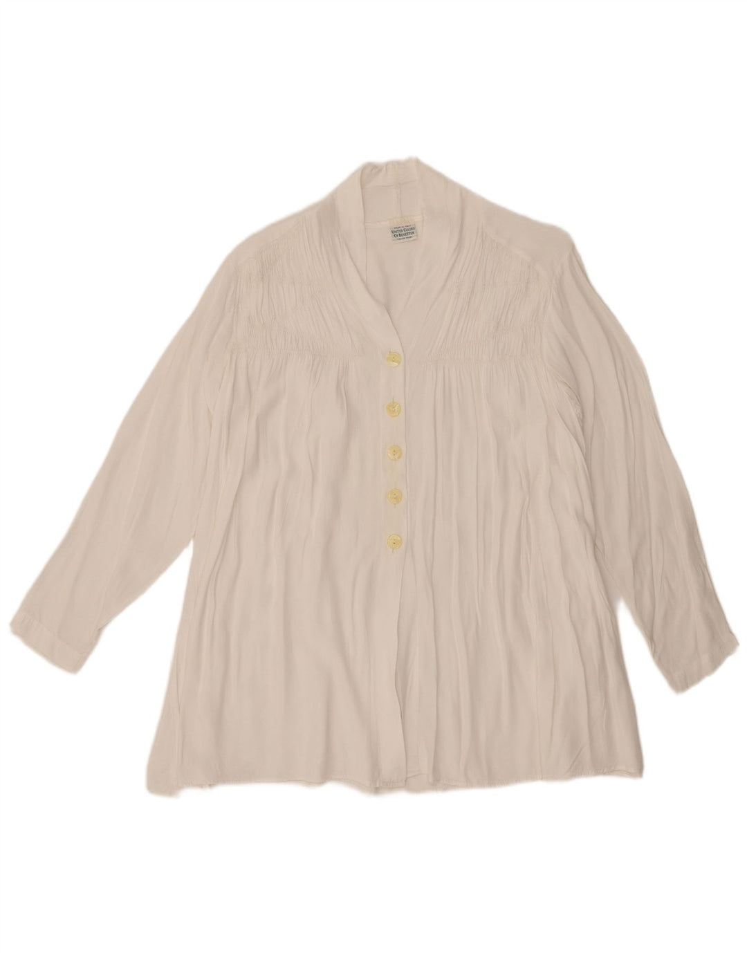 Benetton Dame Langærmet Bluse UK 14 Medium White Viscose