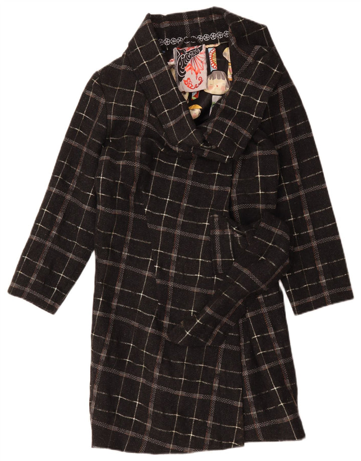 Vintage oversize overfrakke til kvinder US 2 XS sort ternet uld