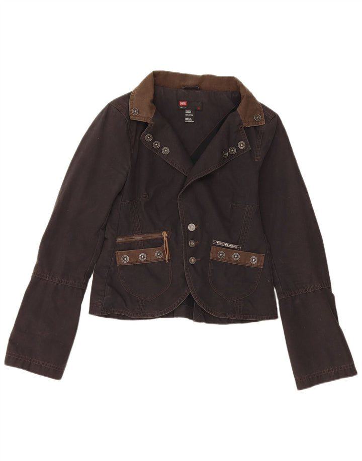 Diesel Dame 3 Button Blazer Jacket UK 12 Medium Sort Bomuld