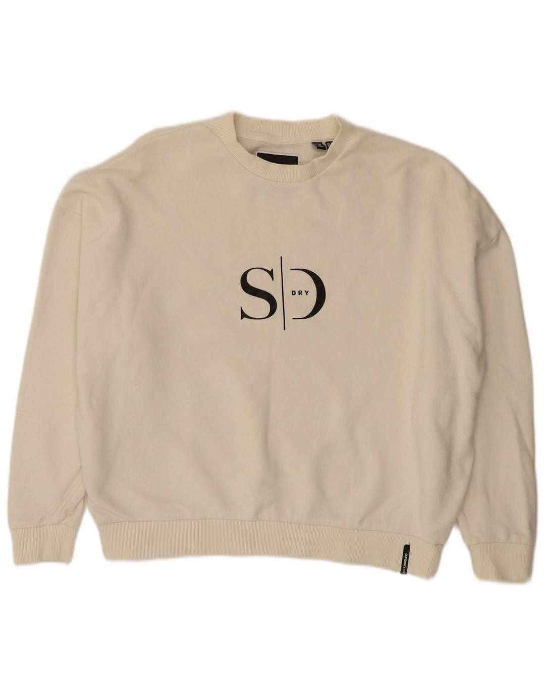 Superdry Womens Oversized Crop Sweatshirt Jumper UK 8 Small Off White
