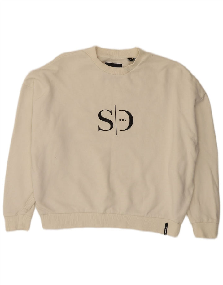Superdry Womens Oversized Crop Sweatshirt Jumper UK 8 Small Off White