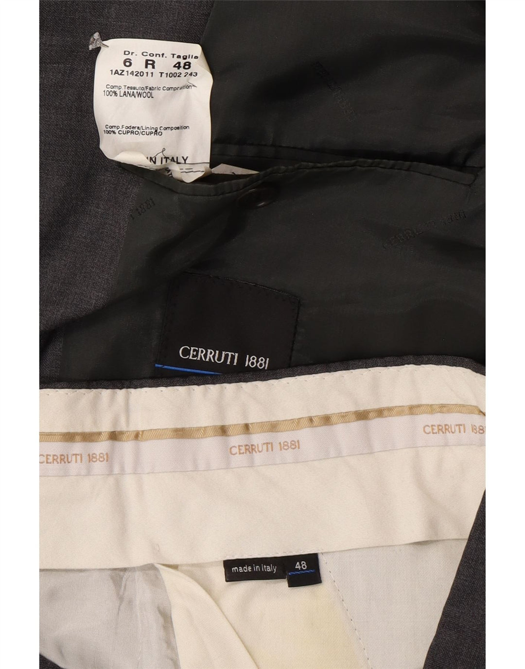 Cerruti 1881 Herre 3-knap 2-delt jakkesæt IT 48 Medium W34 L32 Grå Bomuld