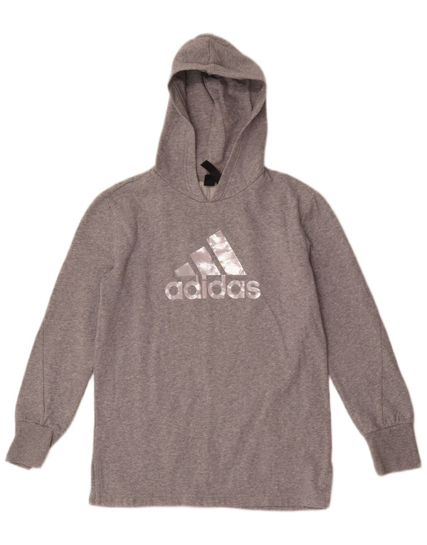 Adidas grafisk hættetrøje til piger 13-14 år grå flækket bomuld