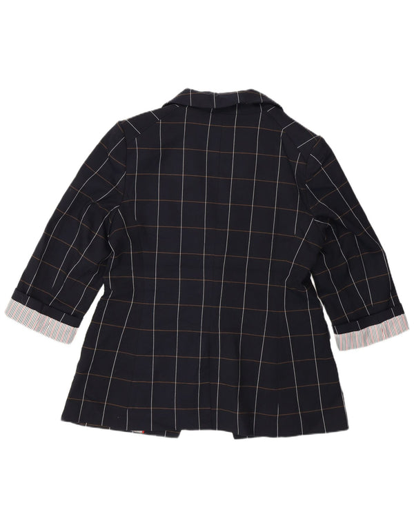 Tommy Hilfiger Womens 1 Button Blazer Jacket US 12 Large Navy Blue Check