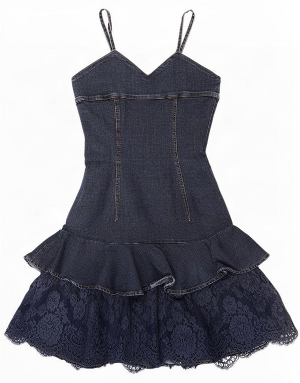 Mariella Burani Dame Amuleti Denim Kjole UK 10 Small Blue Floral
